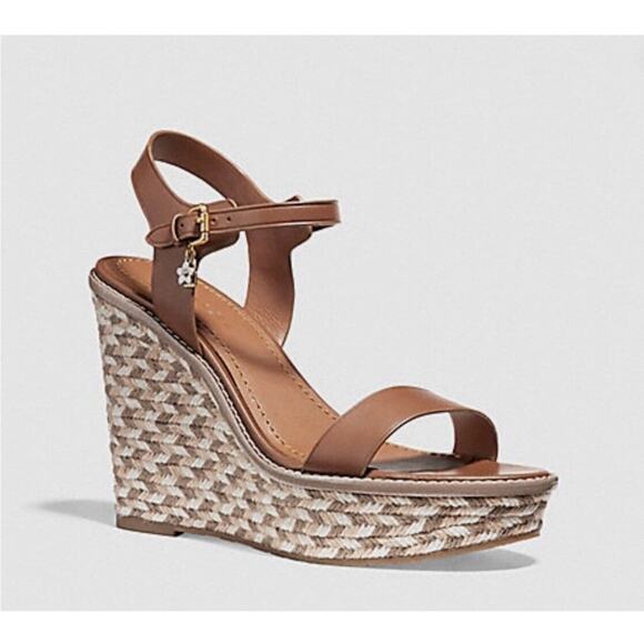 COACH HIGH HEEL ESPADRILLE WEDGE SANDAL SIZE 10 IN COLOR SADDLE - Picture 9 of 9